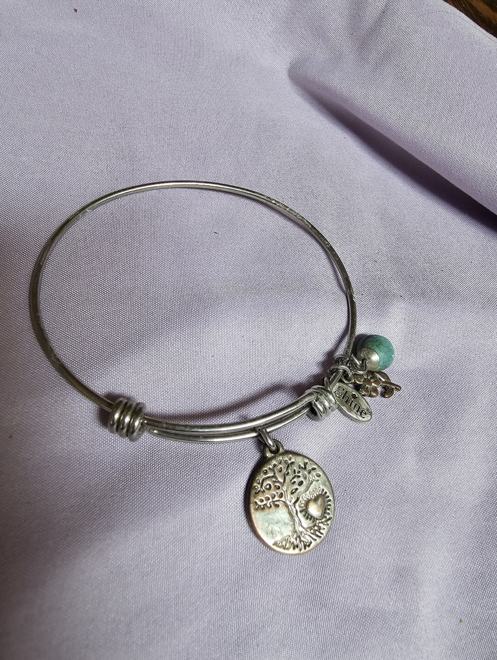 Alex and Ani Silver Tree of Life Charm Bangle with Turquoise Bead